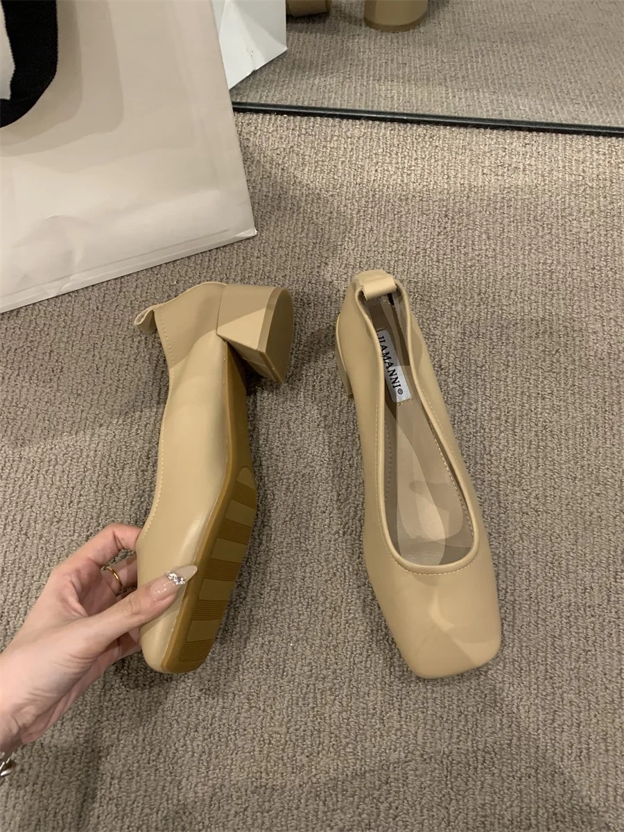 Churchf Churchf Shoes Women's Shoes Spring / Summer 2023 New Simple Commuting Versatile Square Head Shallow Thick Heel Temperament Ladle Shoes