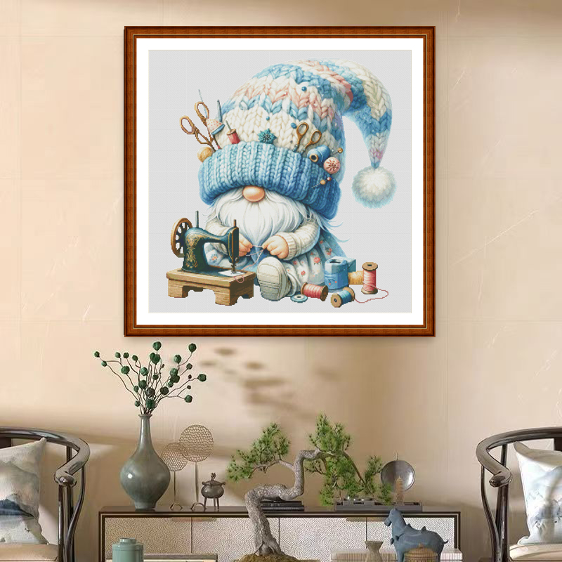 1set DIY Printed Cross Stitch Kit, 【ZZ5151- Sewing machine dwarf】cross stitch kit Painting Fairy Cross Stitch