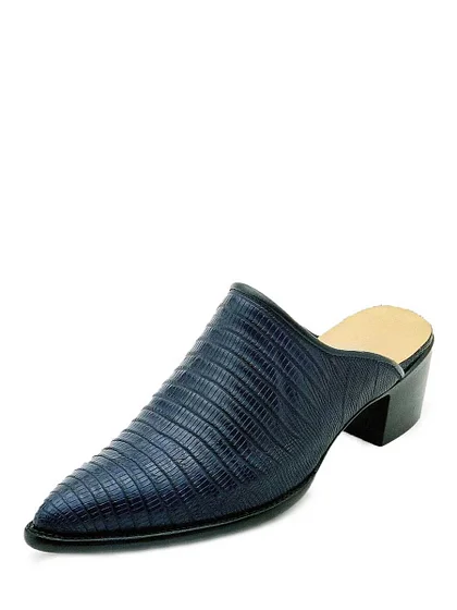 yu@　Square Buckle Mules Multicolor Open Square Toe Block Heel Buckle Strap Mules for