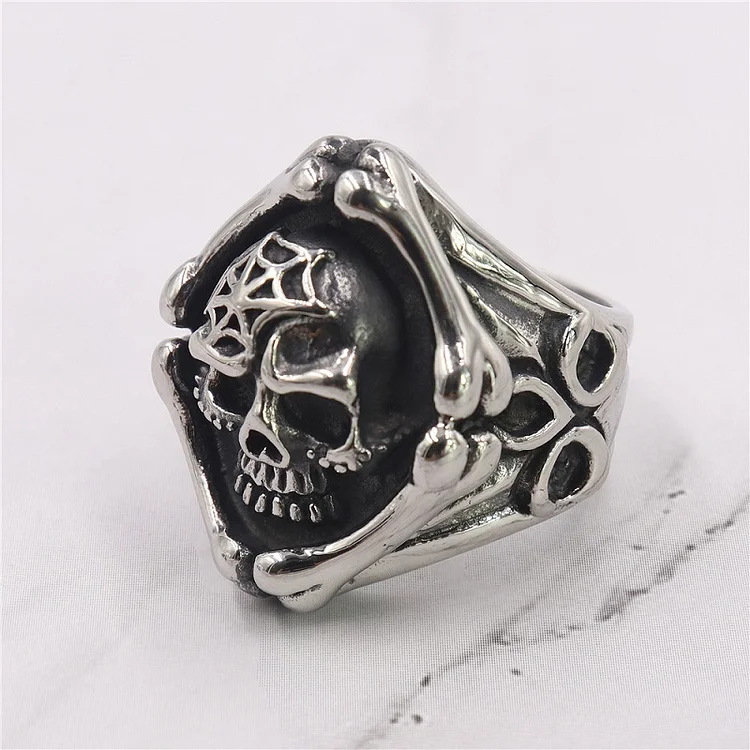 Retro Spider Web Men's Skull Head Ring