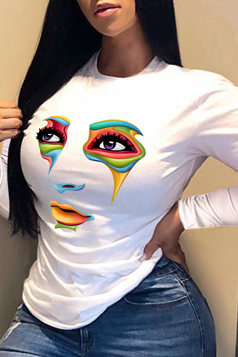 Street Vintage Print Patchwork O Neck T-Shirts