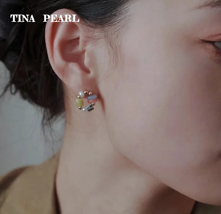 2025 TINA Jewelry Freshwater pearl + crystal irregular doughnut stud earrings