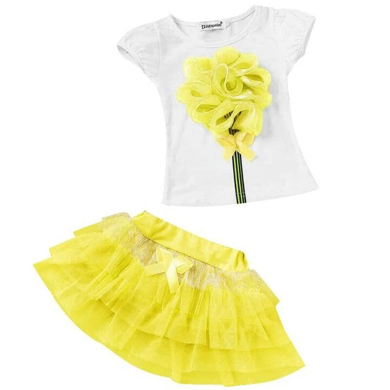 Summer Toddler Girls Cute Sets Costumes For Kids T-Shirt Tutu Skirt 2pcs Sport Suit Children Clothing Outfit 3 4 5 6 7 8 Year