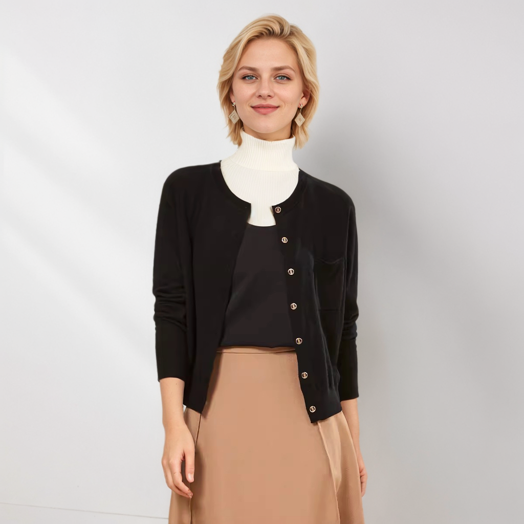 Cool Silk Cardigan Round Neck Thin Long-sleevess Solid Color REAL SILK LIFE