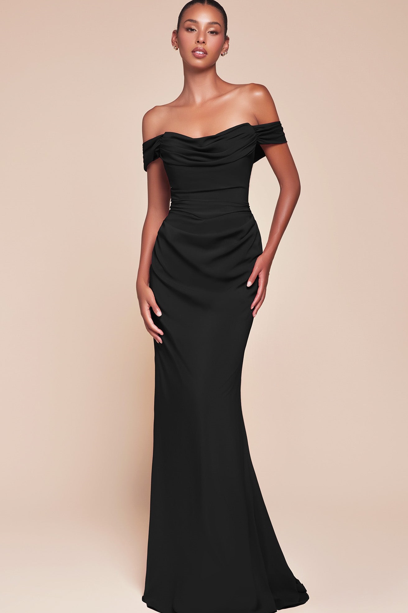 Ovlias Dazzling Black Off-the-shoulder Sheath Mermaid Fitted Prom Dress LY0642