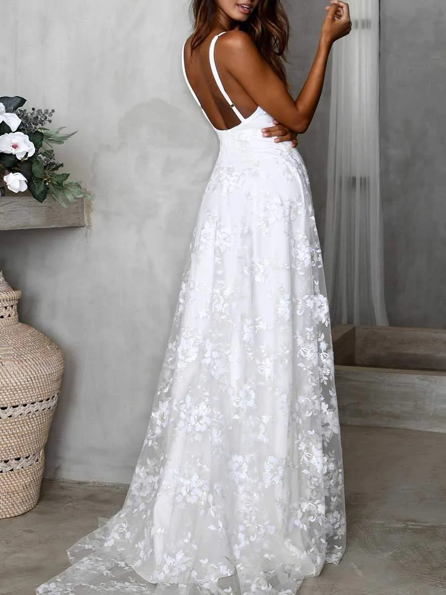 Elegant Sexy V-Neck Sling Lace Dress