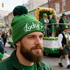 St Patricks Day Hat Sequins Lucky Pom Beanie Hats Green Knit Winter Hat for Irish-Themed Events