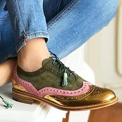 Women‘ Fancy Lace Up Colorblock Loafers