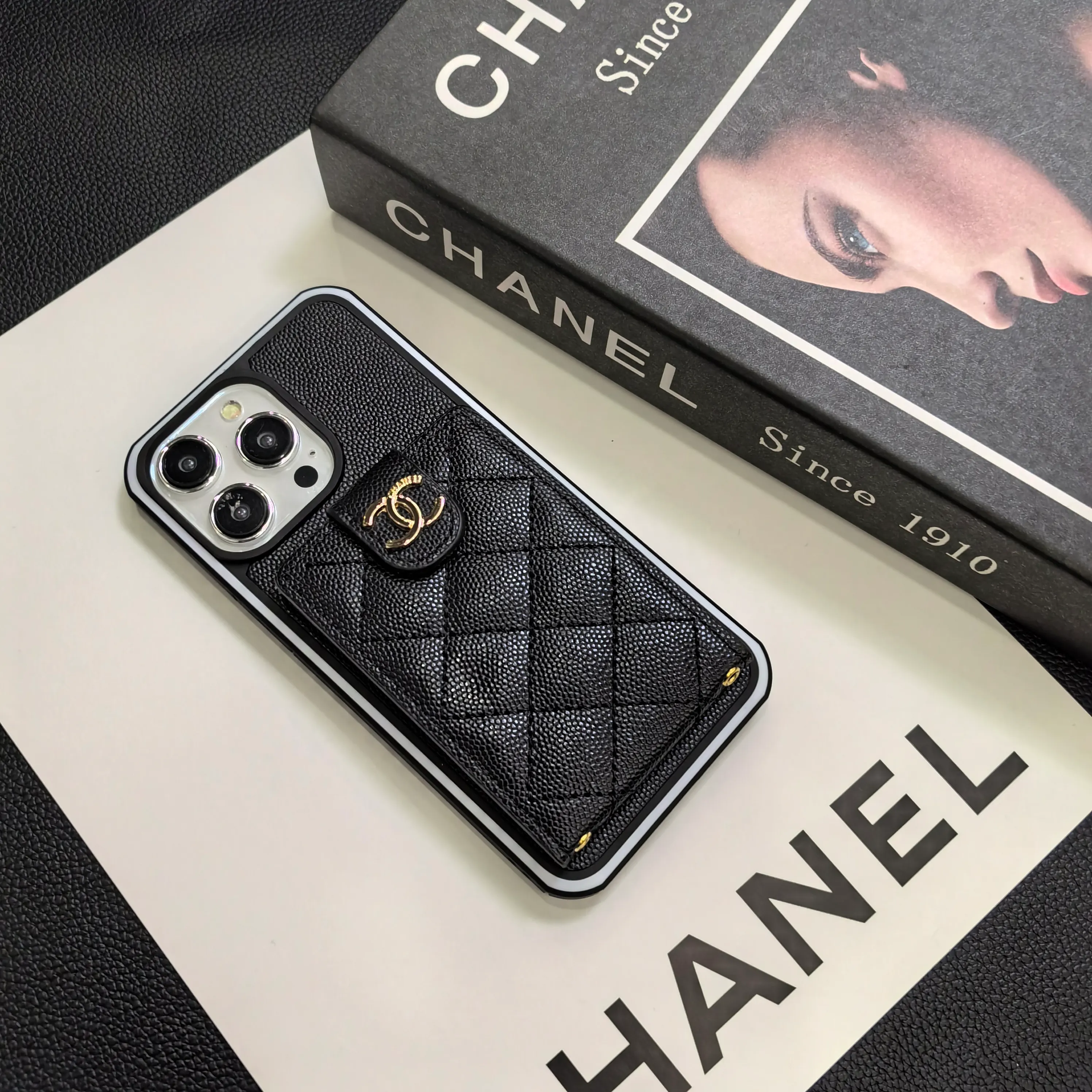 Luxurious Lambskin Chanel Button Card Holder iPhone Case Crossbody