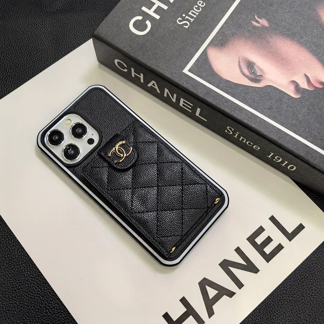 Luxurious Lambskin Chanel Button Card Holder iPhone Case Crossbody