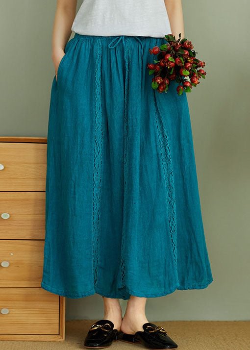 Art Peacock blue elastic waist Linen Skirts Spring CK102- Fabulory