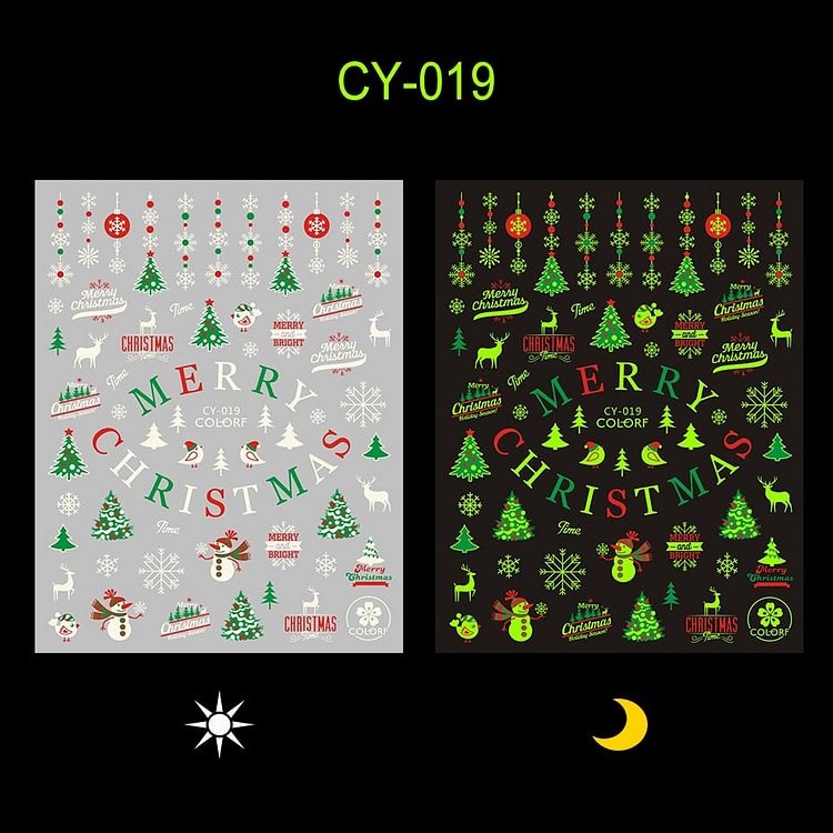 Merry Christmas Luminous SnowFlake Nail Stickers Fluorescent Xmas Winter Sliders for Nails Charms Glow in Dark Manicure Decals