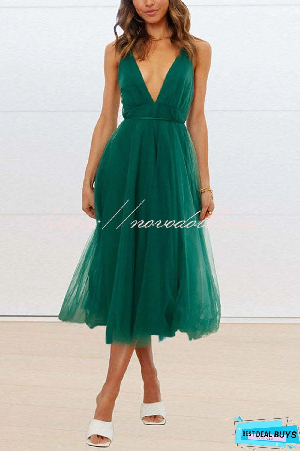 Feeling Romantic V Neck Tulle Midi Dress