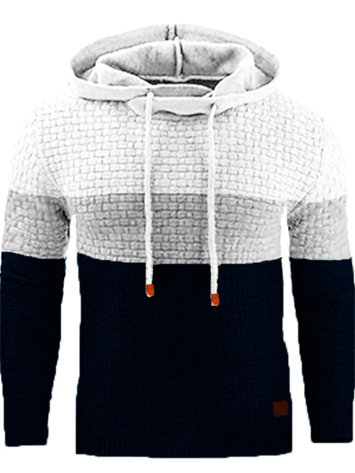 Autumn and Winter New Men's Jacquard Sweater Long-sleeved Hoodie Warm Color Hooded Sweatshirt