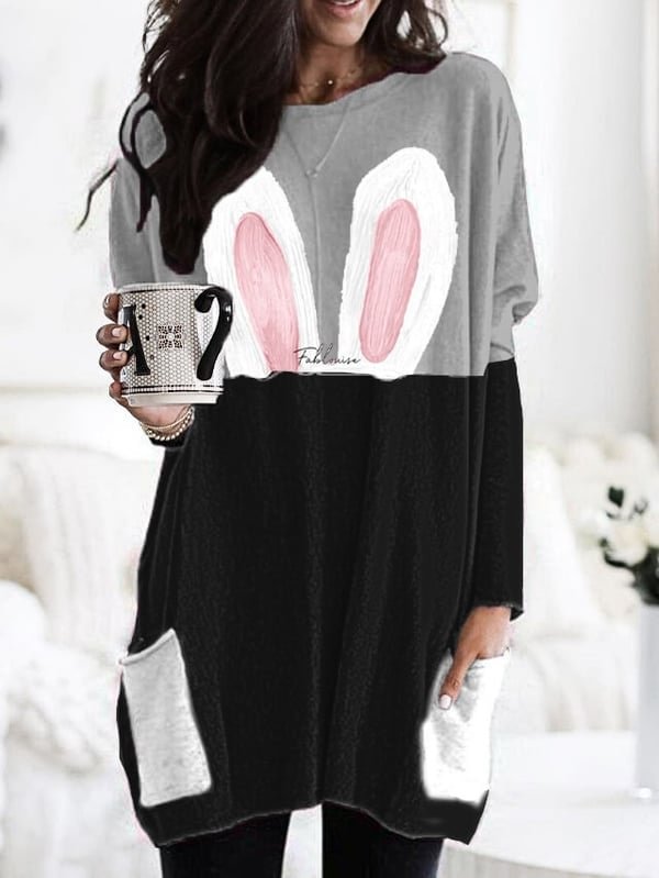 Women's Easter Cute Bunny Ears Print Top Dress