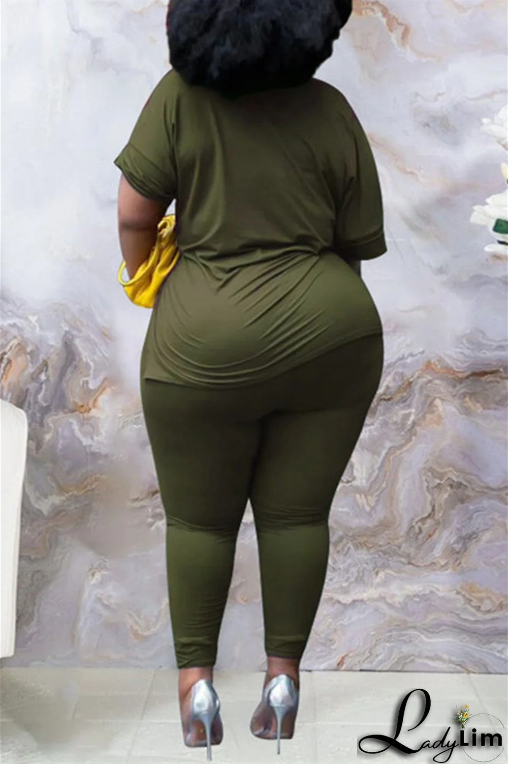 Tibetan Blue Fashion Casual Solid Slit V Neck Plus Size Two Pieces