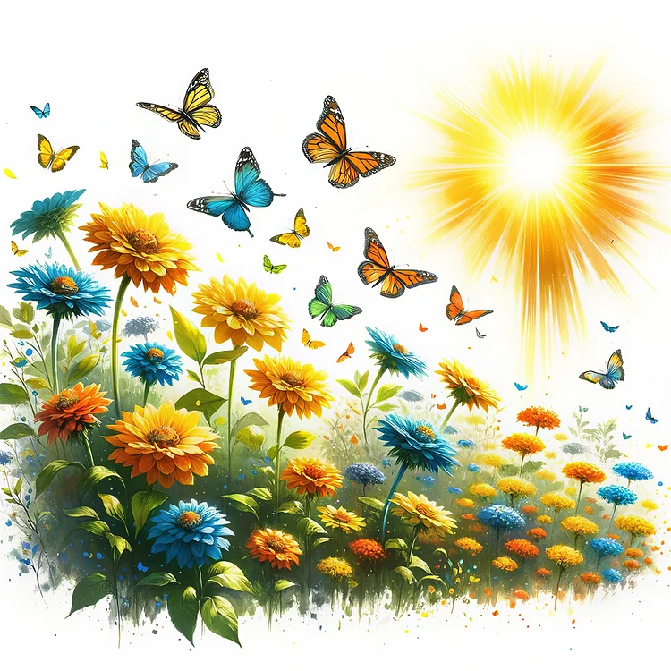 Butterfly On Flower Bush 30*30CM (Canvas) Full Round Drill Diamond Painting gbfke