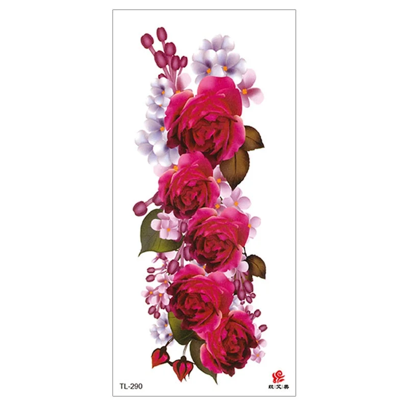 Peony Rose Temporary Tattoo Stickers,Women Body Art Tattoo,Girl Back Breast Arm Leg Red Blue Pink Flower Fake Tatoos