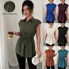 Women's Loose Elegant Waist-Cinching Polo Collar Short-Sleeve Top