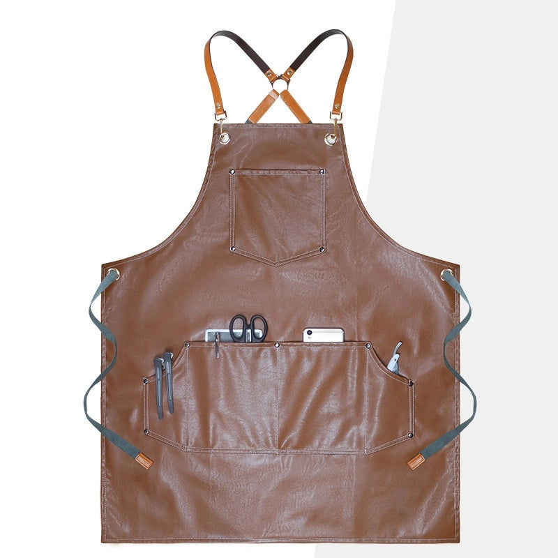 PU Apron Waterproof Oil-proof Soft Leather Hair Perm Dyeing Artist Kitchen Catering Work Clothes Household Apron