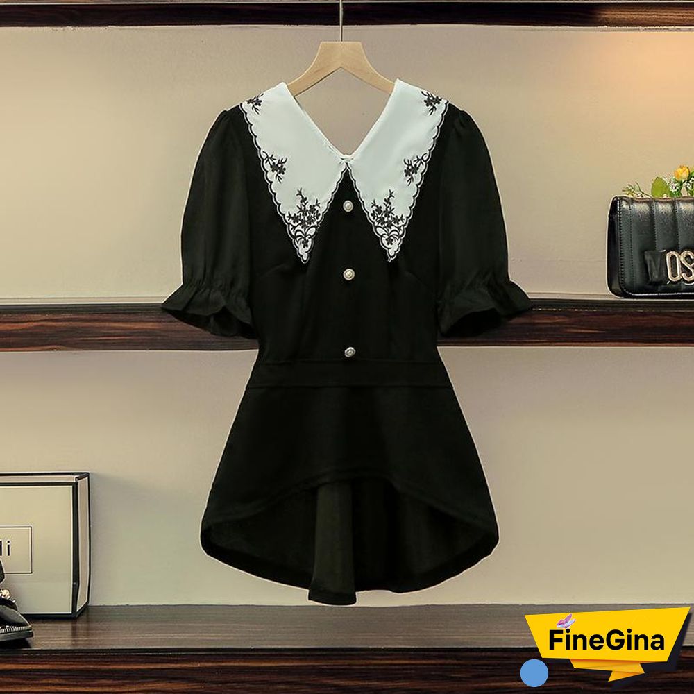 Embroidery Lapel Tee+Wild Shorts P11424