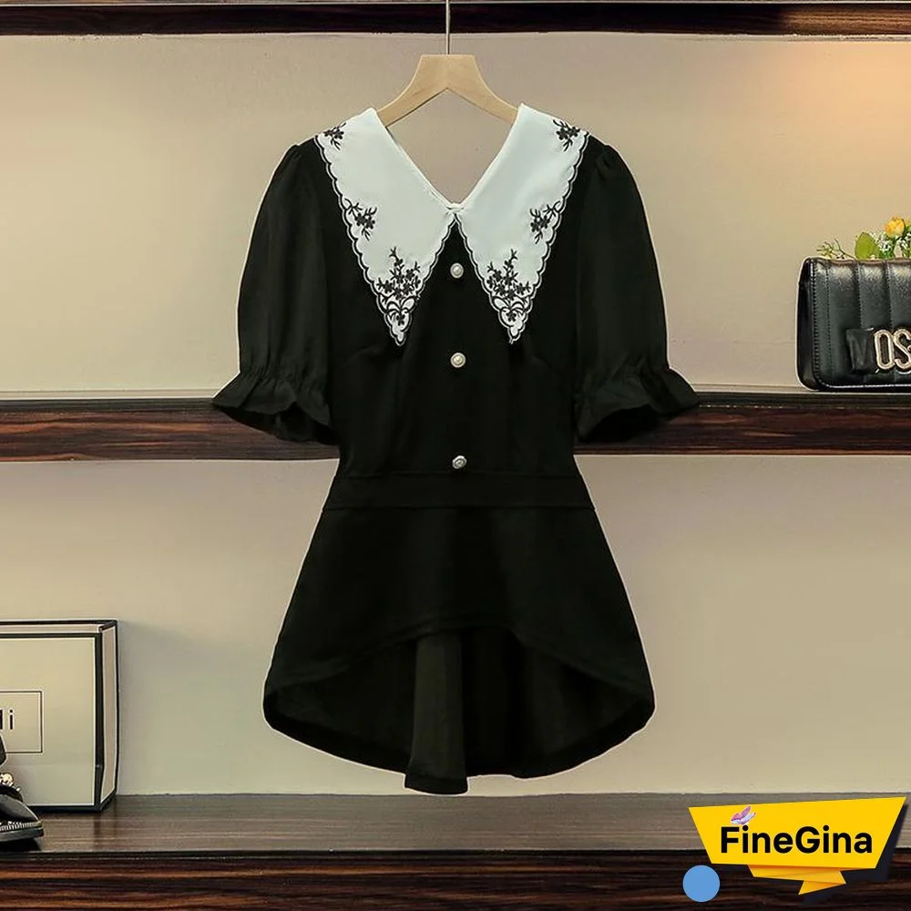 Embroidery Lapel Tee+Wild Shorts P11424