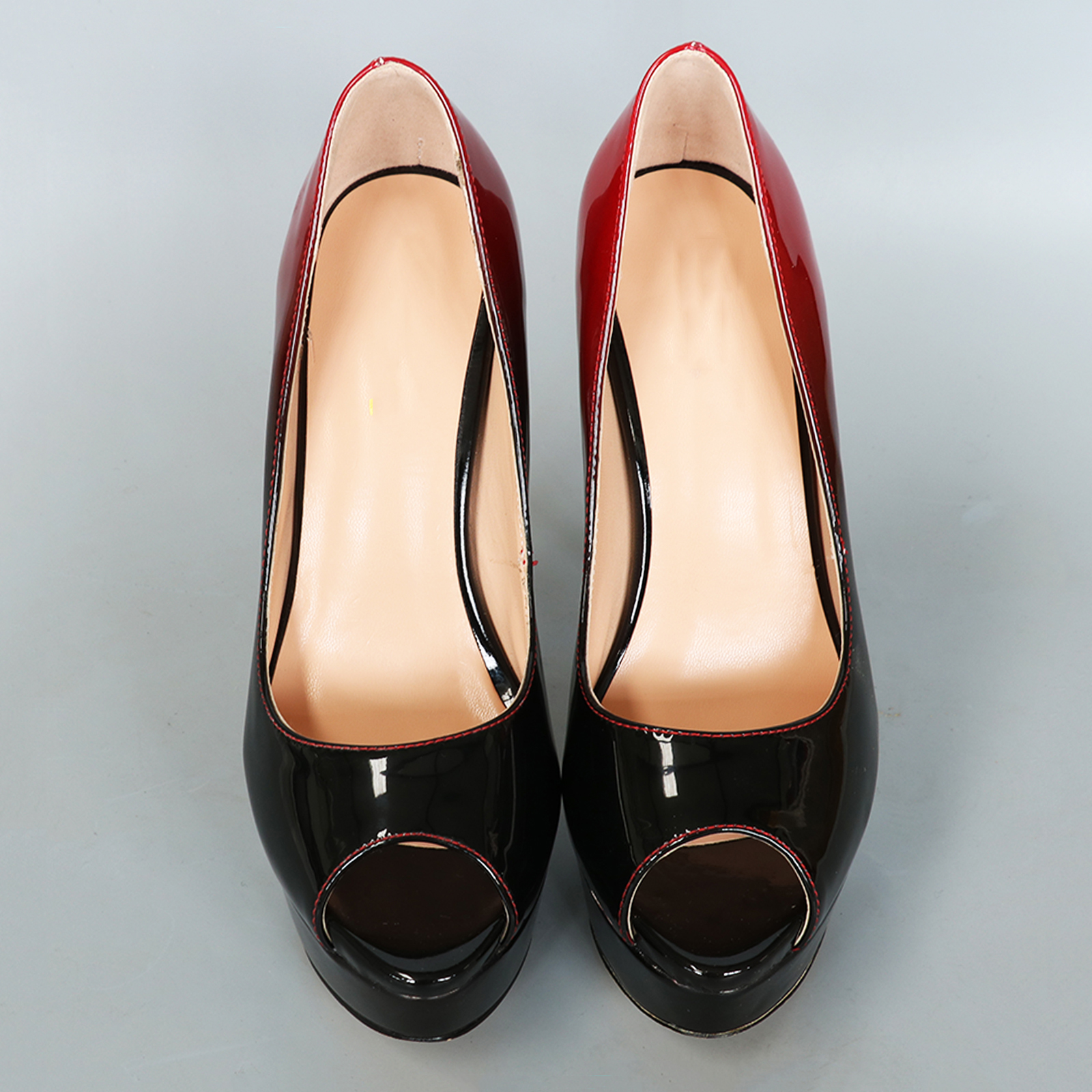 150mm Red Bottom Sky High Platform Pumps Gradient Color Red Black-MERUMOTE