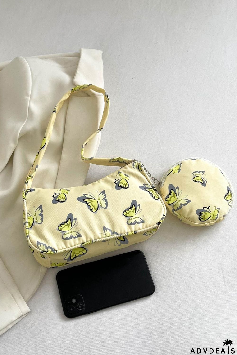 Butterfly Print Shoulder Bag with Purse