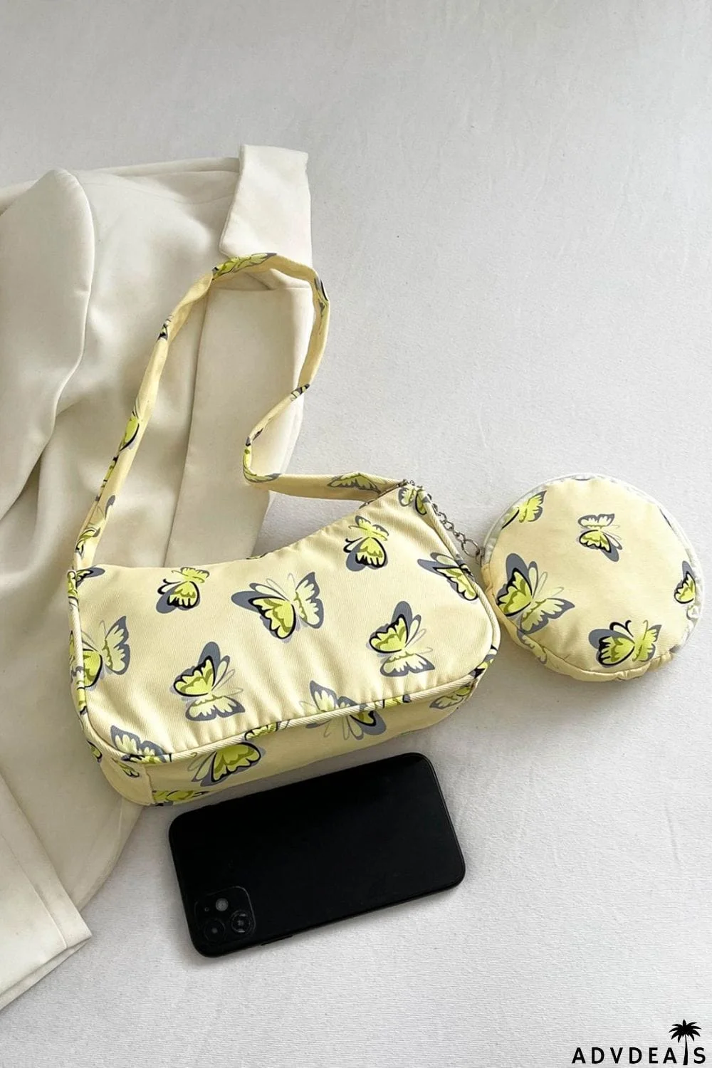 Butterfly Print Shoulder Bag with Purse