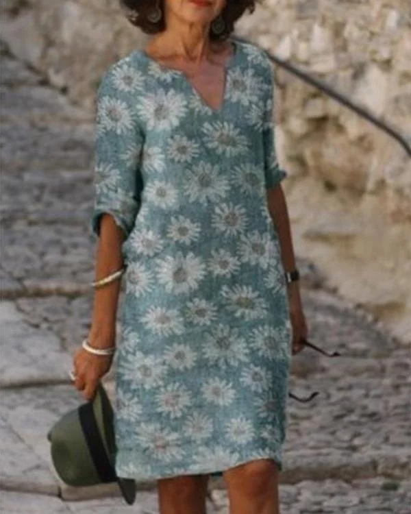 Plus Size Casual Floral Half Sleeves Dresses