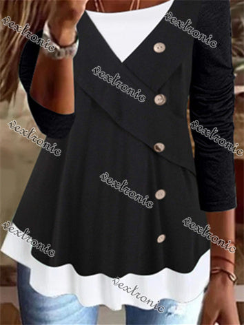 Women's Long Sleeve U-neck Buttons Top