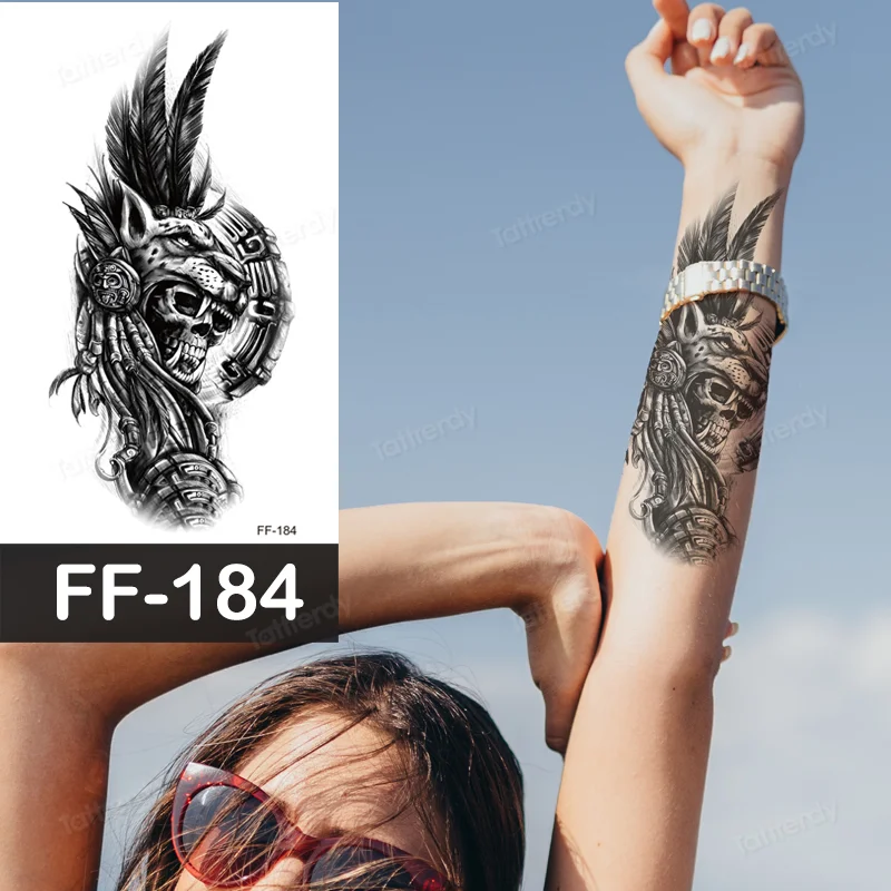 Sdrawing Animal Temporary Tattoo Sticker Black Lion King Wolf Tiger Men Body Art Painting Tattoo Fake Water Transfer Sexy Women
