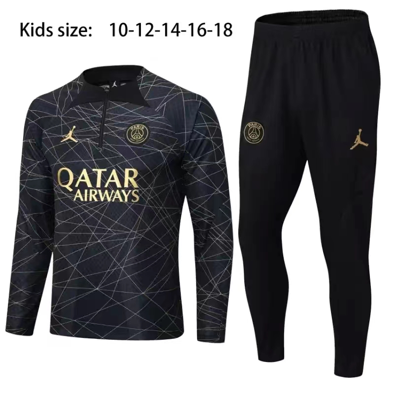 23-24 Kids PSG Half Zipper Long Sleeved Black Training Suit