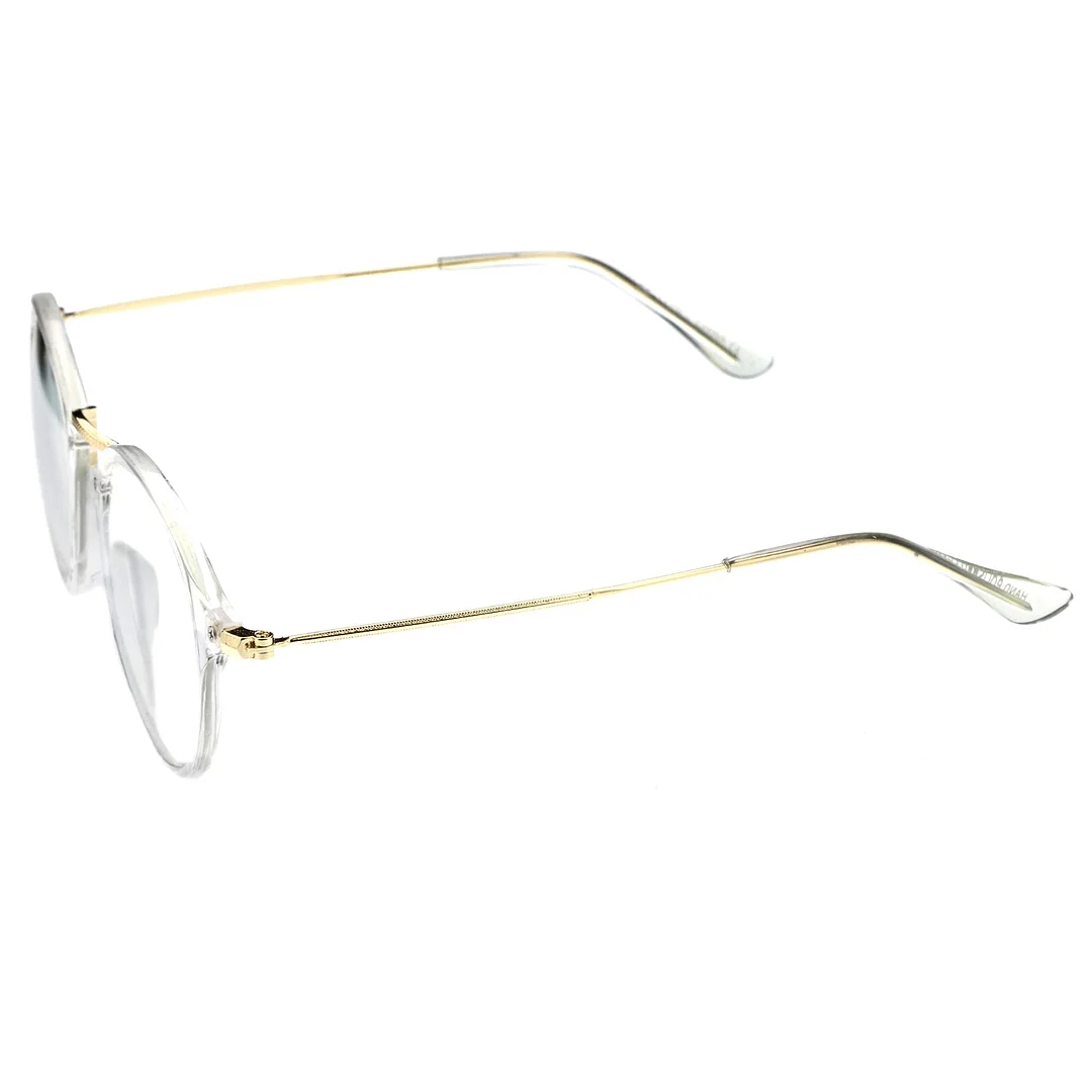 Classic Slim Metal Temple Clear Lens P3 Round Eyeglasses 48mm