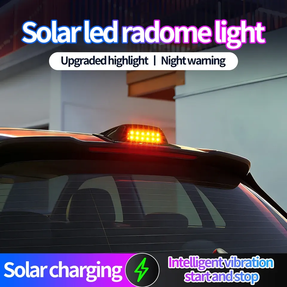 Solar Powered LED Car Roof LiDAR Decorative Cover Light Anti Rear End Collision Warning Flashing Navigation Light