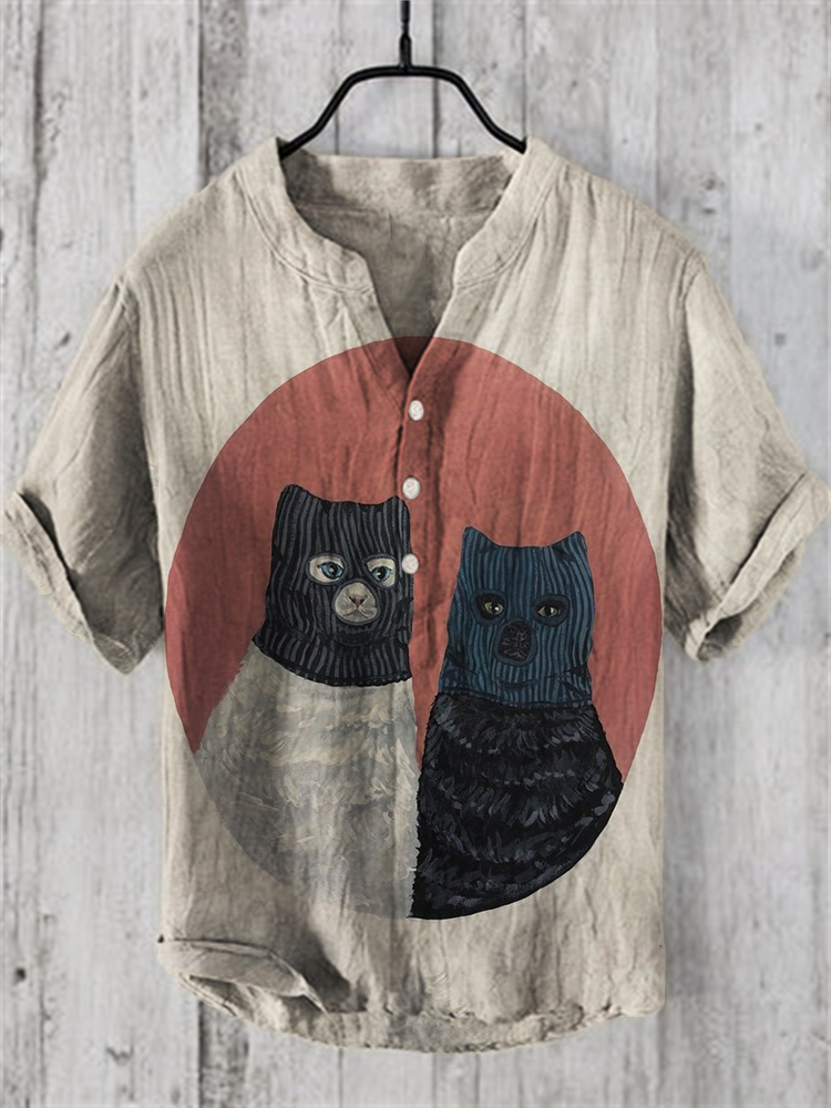 Funny Cat Burglar Art Linen Blend Shirt wearshes
