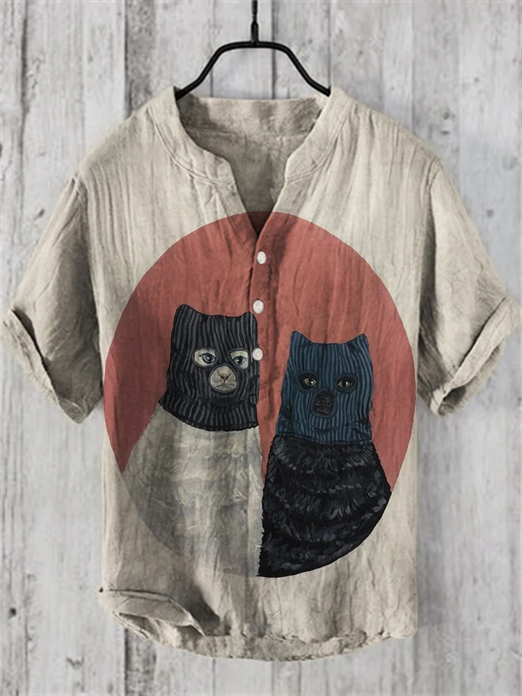 Funny Cat Burglar Art Linen Blend Shirt