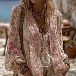 Women's Vintage Bohemian Floral Linen Cardigan - Image 2