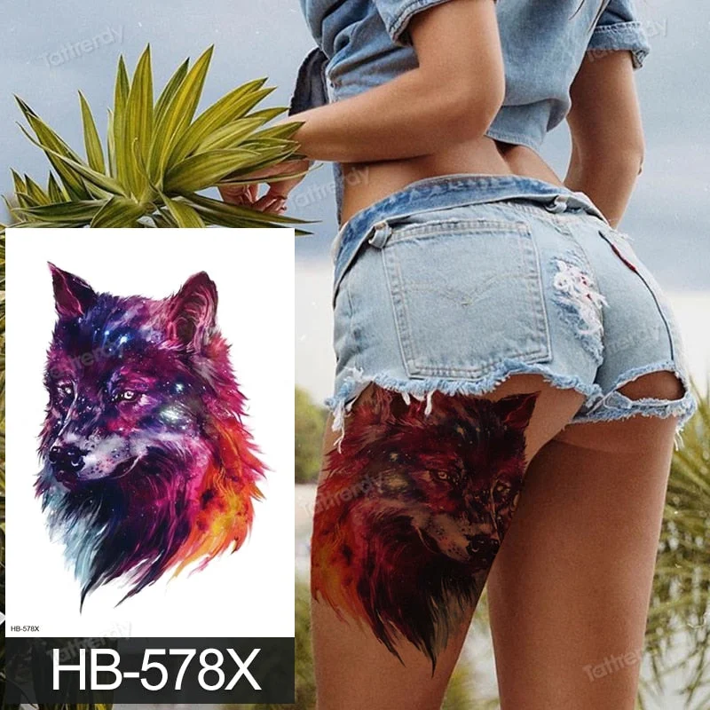 big tattoo anime tiger lion king head thigh leg temporary tattoo for women girls beauty sexy body art sticker tattoos waterproof