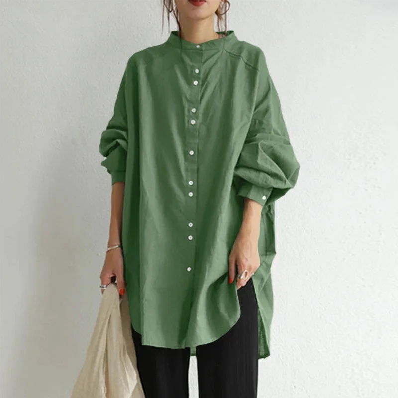Ueong Vintage Sleeve Blouse 2023 Autumn New Casual Loose Thin Solid Color Bottomed Shirt