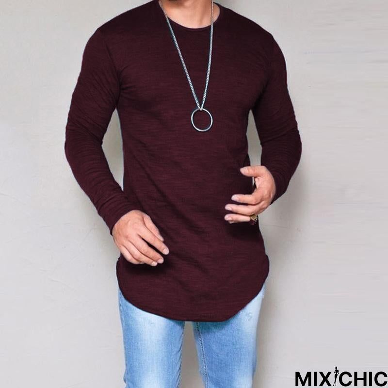 Plus Size Fashion Casual Slim Elastic Soft Solid Long Sleeve Men T Shirts Male Fit Tops Tee