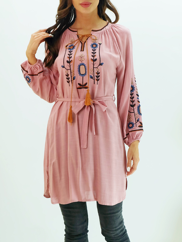 Women's Boho Dress V-Neck Embroidery Floral Bohemian Dress Beach Travel Mini Dresses