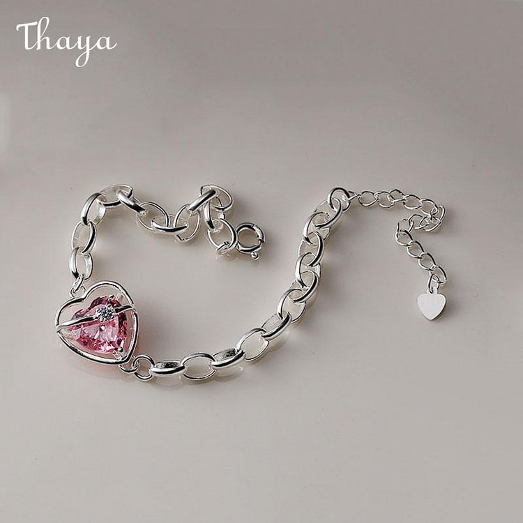 Thaya 925 Silver Pink Heart Bracelet