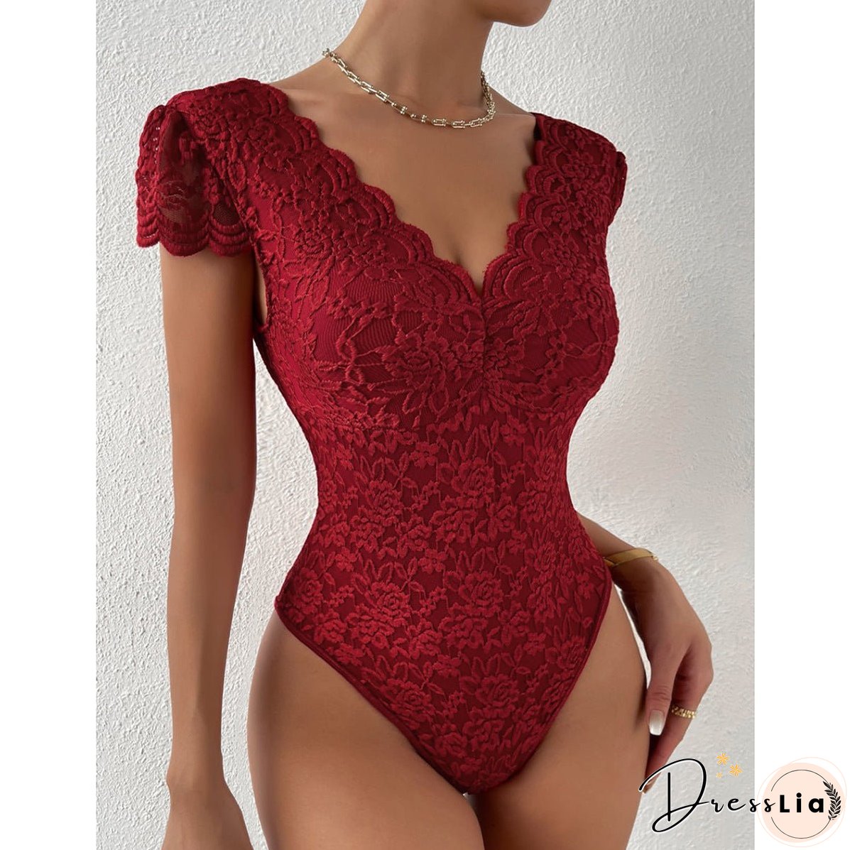 Summer Solid Color Lace Deep Backless Jumpsuits
