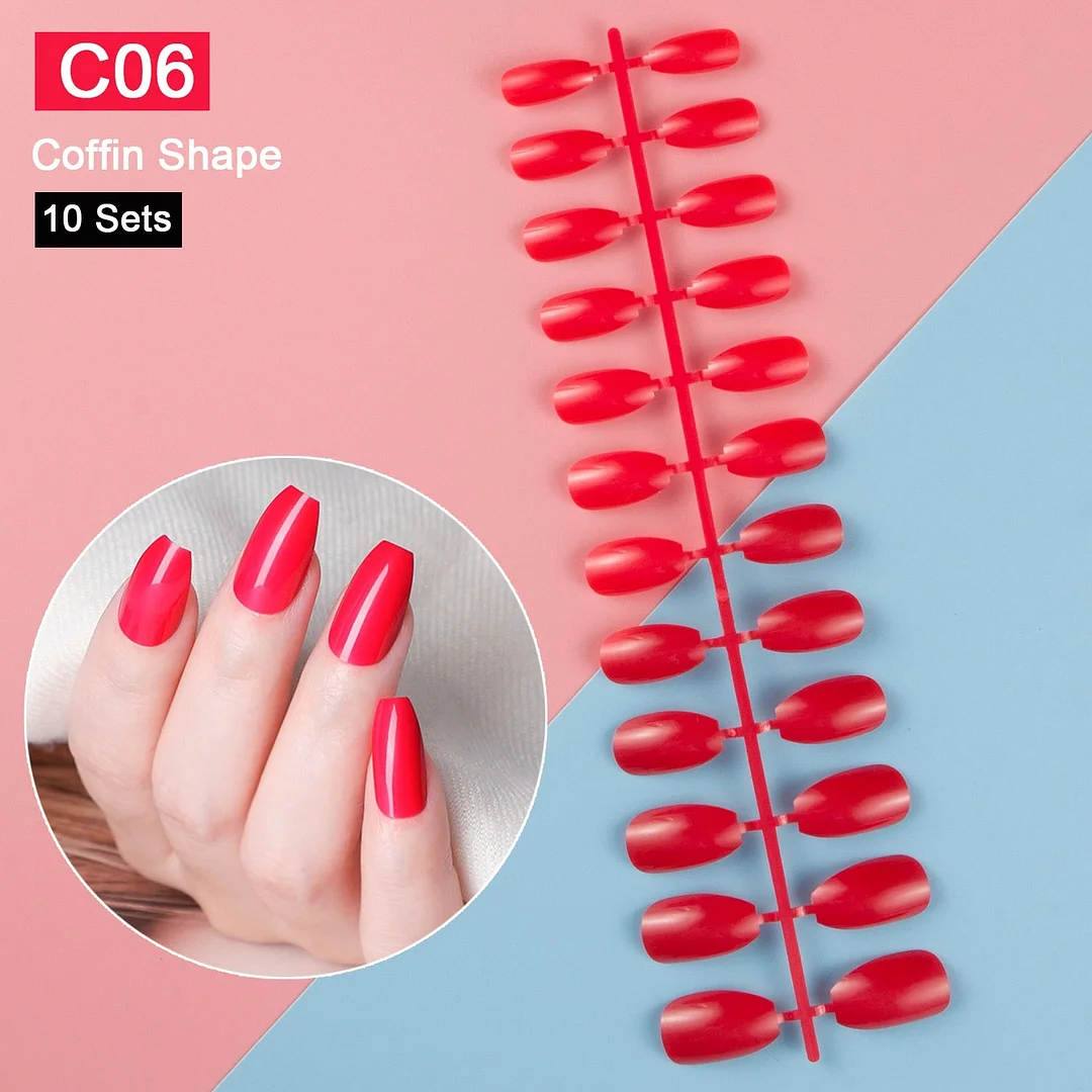 10 Sets/Pack Mixed Solid Colors Coffin Round Square Almond Shape False Nails Full Cover Nail Tips Short Fake Nails Tip Manicure-Nail Inspo