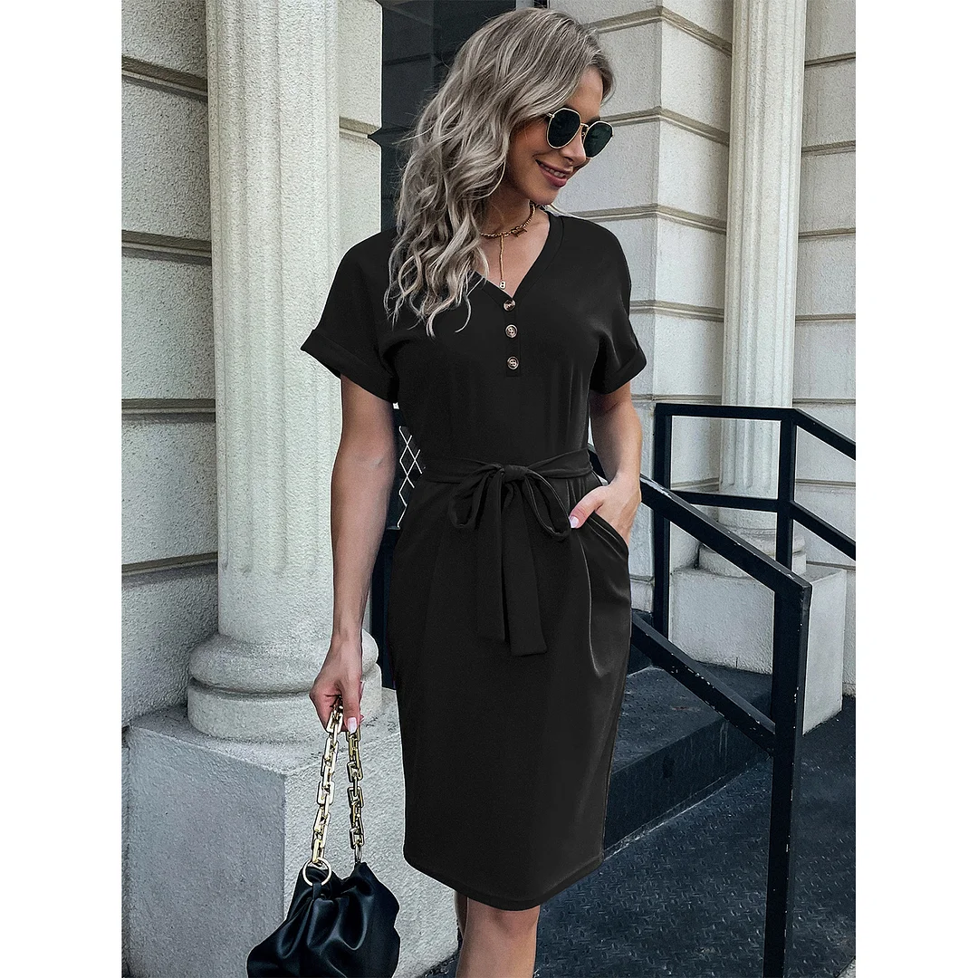 V-Neck Short Sleeve Casual Dress