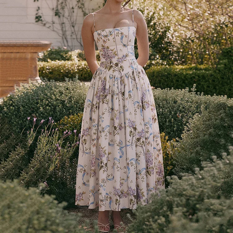 Simpfit Maxikleid aus Baumwolle mit Blumenmuster im Vintage-Stil