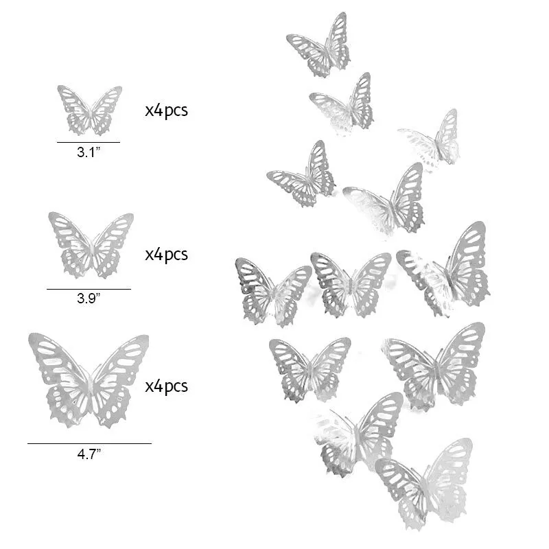 12Pcs 3D Hollow Butterfly Wall Sticker DIY Home Decoration Wall Art Decal Wedding Party Butterfly Kids Room Decors Christmas