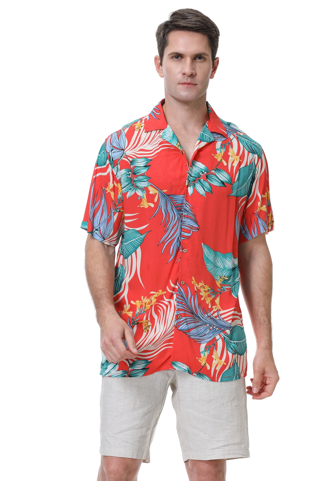 Men's Aloha Beach Shirt Orange Leaf Alex Vando Fashion