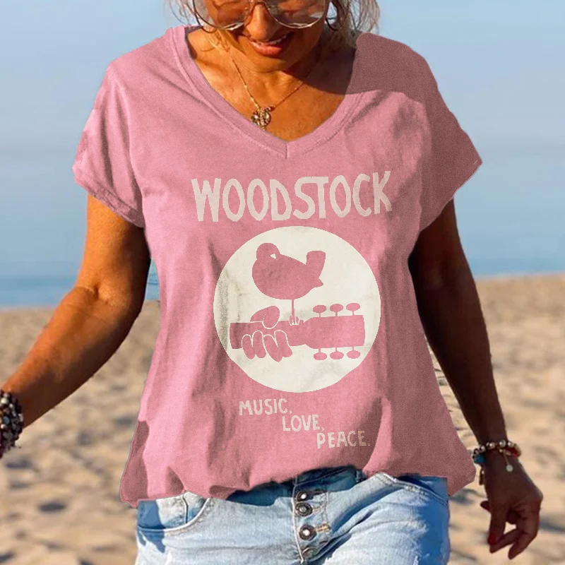 Woodstock Music Love Peace Printed Casual Graphic Tees